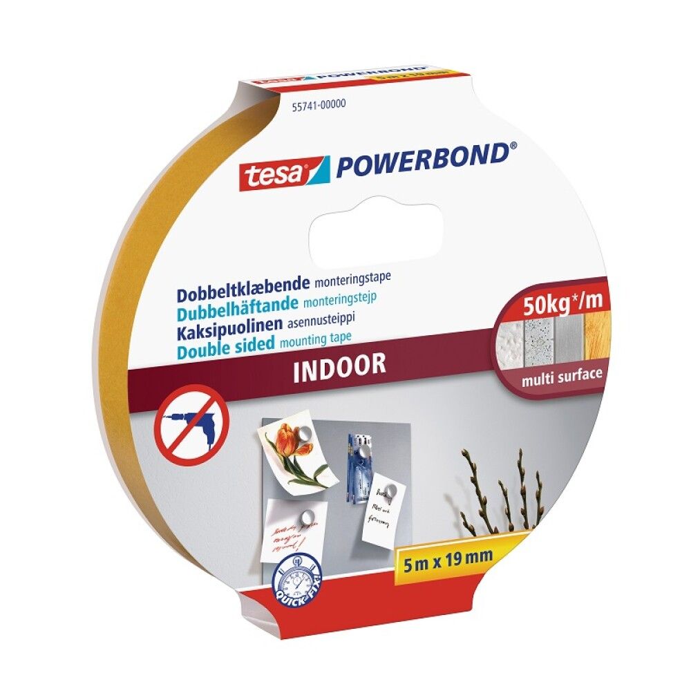 Asennusteippi Tesa 2-puolinen Powerbond Indoor sisäkäyttöön 5 m x 19 mm