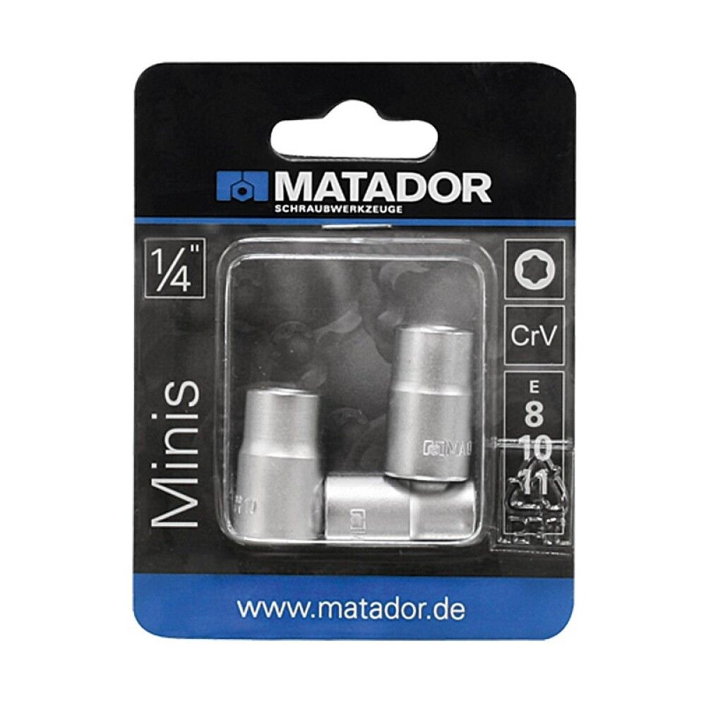 Hylsysarja Matador ulkopuolinen TORX 1/4" E8–E11 3-os