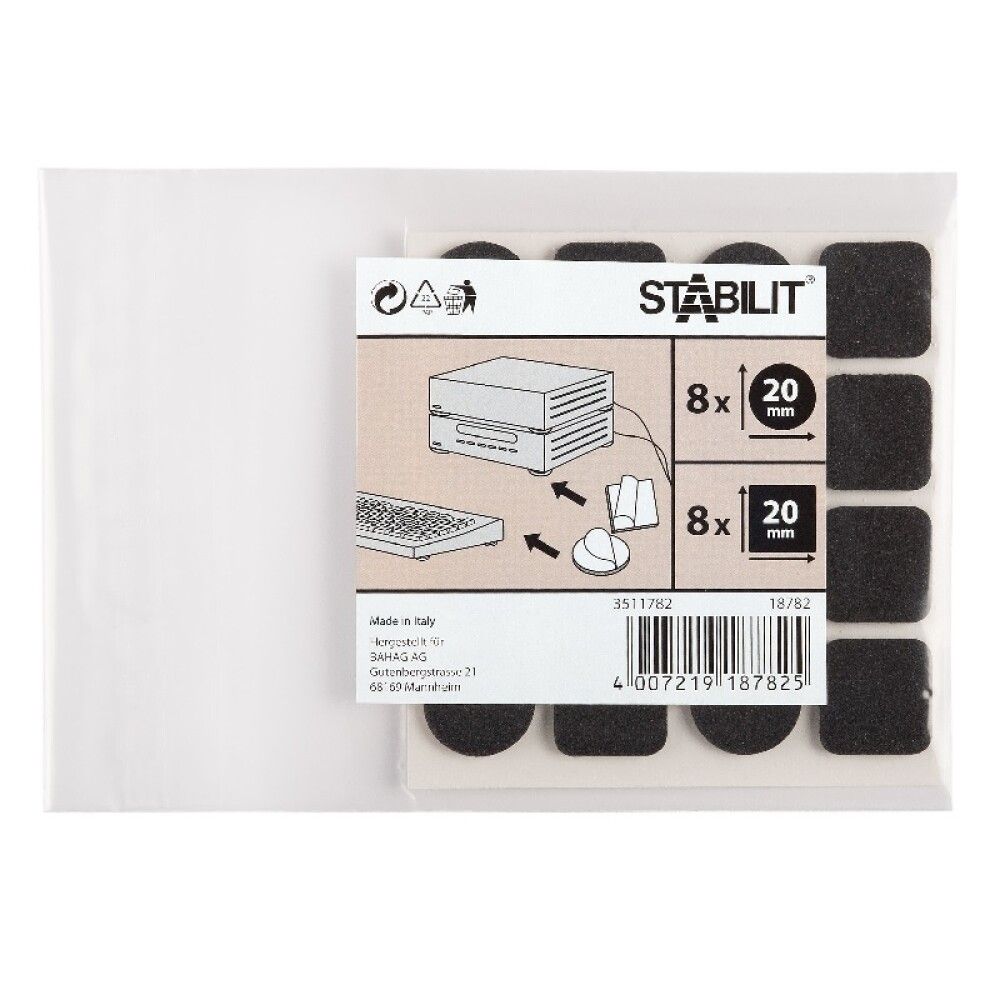 Liukuestetassu Stabilit musta 20 x 20 mm 16 kpl