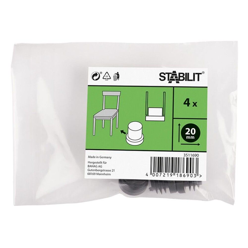 Huonekalutassu Stabilit Clip 20 mm musta 4 kpl