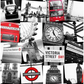 Paperitapetti Sandudd Kids@Home Fresco London Montage Black/Red 50-841