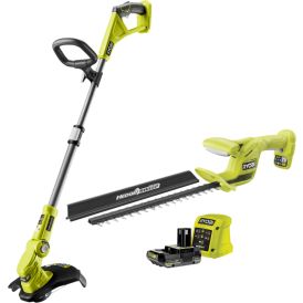 Akkutrimmeri-pensasleikkuri setti Ryobi ONE+ RY18HT40LT1832-120