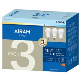 LED-lamppu Airam Oiva opaali E27 14 W 1521 lm 3000 K 3 kpl/pkt