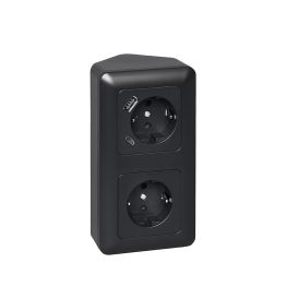 Pistorasia Opal 2S 16A IP20 PPR + 2 x USB A+C Musta 155 x 84 mm