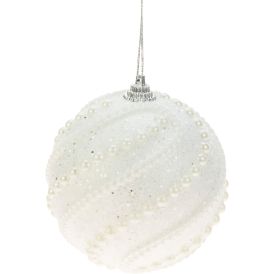 Joulupallo 8 cm valkoinen helmiraita