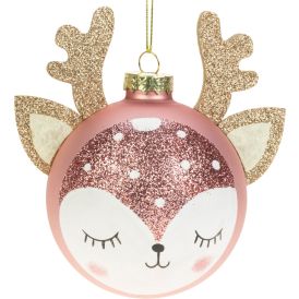 Joulupallo poro 8 cm pinkkikimalle