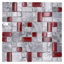 Mosaiikkilaatta Crystal XCM MC519 30 x 30 cm Harmaa/Punainen