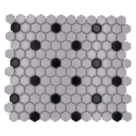 Mosaiikkilaatta Hexagon Mix HX 045 Valkoinen/Musta 26 x 30 cm