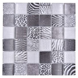 Mosaiikkilaatta Fliesen Quadrat Crystal harmaa musta 29.8 x 29.8 cm