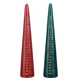 Pöytäkynttilä joulukalenteri punavihreä 30 cm lajitelma