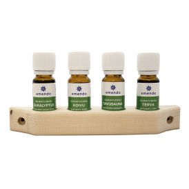 Saunatuoksut Emendo 4 x 10 ml ja puinen seinäteline