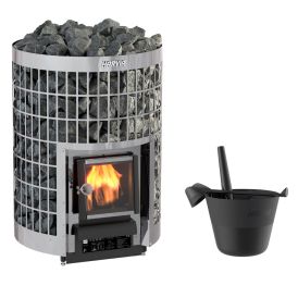 Setti: Puukiuas Harvia Cilindro 20 Steel ja saunasetti Harvia Click musta 7 l