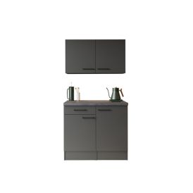 Minikeittiö Respekta Oliver yläkaapeilla mattaharmaa 100 cm, 1 laatikko + 4 ovea