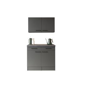 Minikeittiö Respekta Oliver yläkaapeilla mattaharmaa 100 cm, 2 laatikkoa + 4 ovea