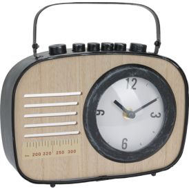 Pöytäkello radiomalli musta/ruskea 22 x 6 x 22 cm