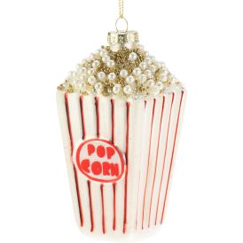 Joulukoriste popcornirasia 12 cm punavalkoinen
