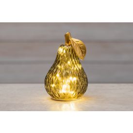 Lasipäärynä LED-valoilla vihreä 12 x 18 cm