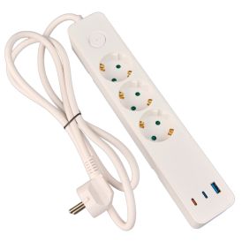 Jatkojohto Airam Jax 2 x USB-C + USB-A valkoinen 1,4 m 3-os