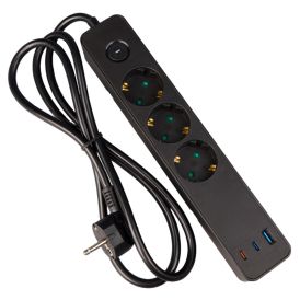Jatkojohto Airam Jax 2 x USB-C + USB-A musta 1,4 m 3-os