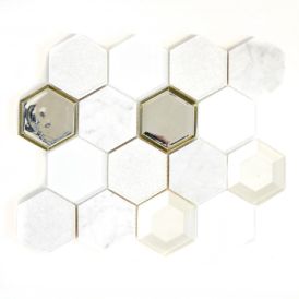 Mosaiikkilaatta Fliesen Hexagon 3D 26,5 x 30,6 cm, valkoinen