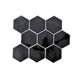 Mosaiikkilaatta Fliesen Hexagon Uni kiiltävä musta 25,6 x 29,5 cm