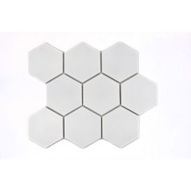 Mosaiikkilaatta Fliesen Hexagon Uni matta valkoinen 25,6 x 29,5 cm