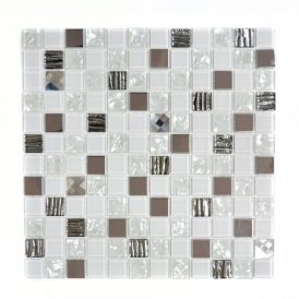 Mosaiikkilaatta Fliesen Quadrat Crystal Mix valkoinen/hopea 30 x 30 cm